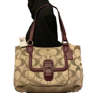 🌻COACH F25294 🌻KHAKI BURGUNDY CAMPBELL SIGNATURE